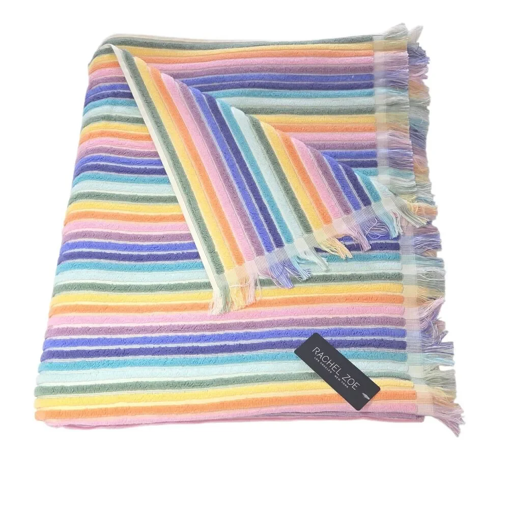 Rachel Zoe Rainbow Striped Fringe Oversized Beach Towel 40x70 Multi Pool Resort